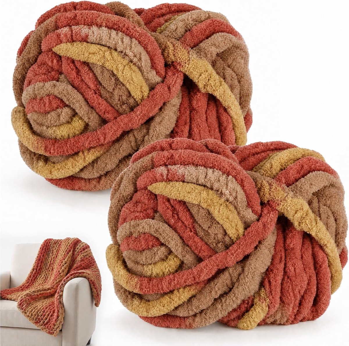 Wol om te breien, 250 g x 2 chunky garen voor handbreien, wollige zachte wol, XXL-armbreiwol voor het haken van dekens, sjaals, mutsen, huisdiernest (A30 grapefruit)