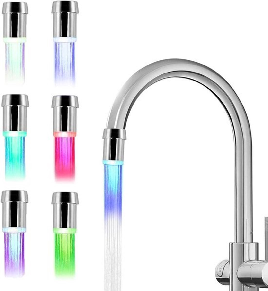 Led-kraanopzetstuk - 7 kleuren verlichting - Waterbesparende keukenkraan - Set van 2
