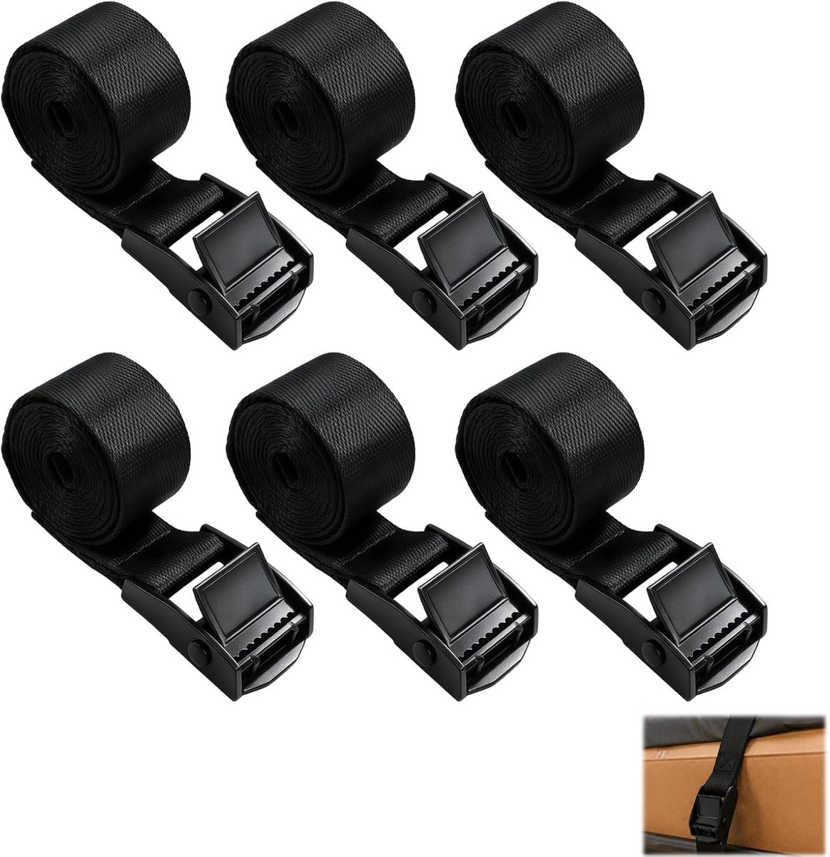 6 stuks sjorbanden, ratelriemen, spanriemen, fietsendrager, verstelbare riemen van polyester met nokkengesp, roestvrij, voor motorfietsen, fietsen, bagage, pakketten, camping