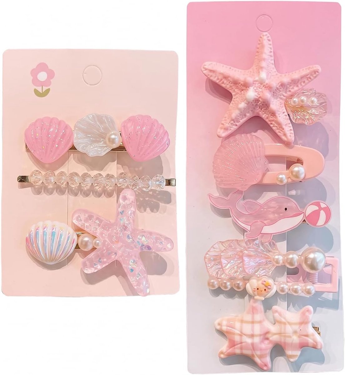 8 stuks, roze, schelp en pareldesign, antislip krokodillenklemmen, zeemeermin-accessoire, veilige grip op het strand en verjaardagsfeest, voor meisjes.