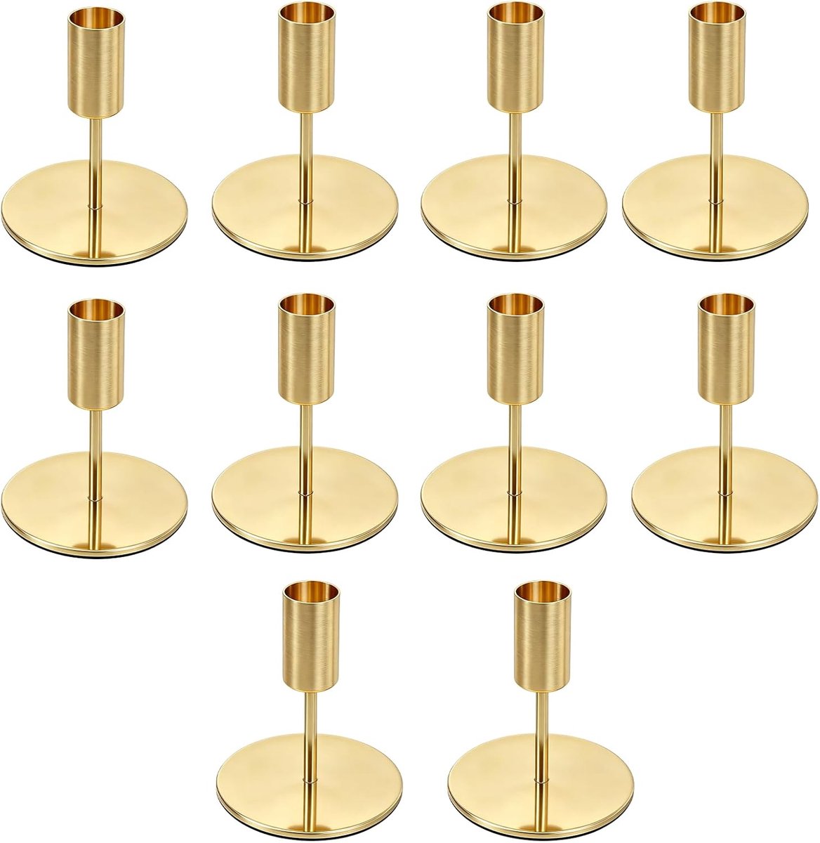 10 stuks kandelaars goud, metalen kandelaars voor staafkaarsen (Ø 2,2 cm), elegante gouden staafkandelaar 9,5 cm hoog voor bruiloft, feest, Kerstmis, tafeldecoratie, woonkamer en housewarming cadeau
