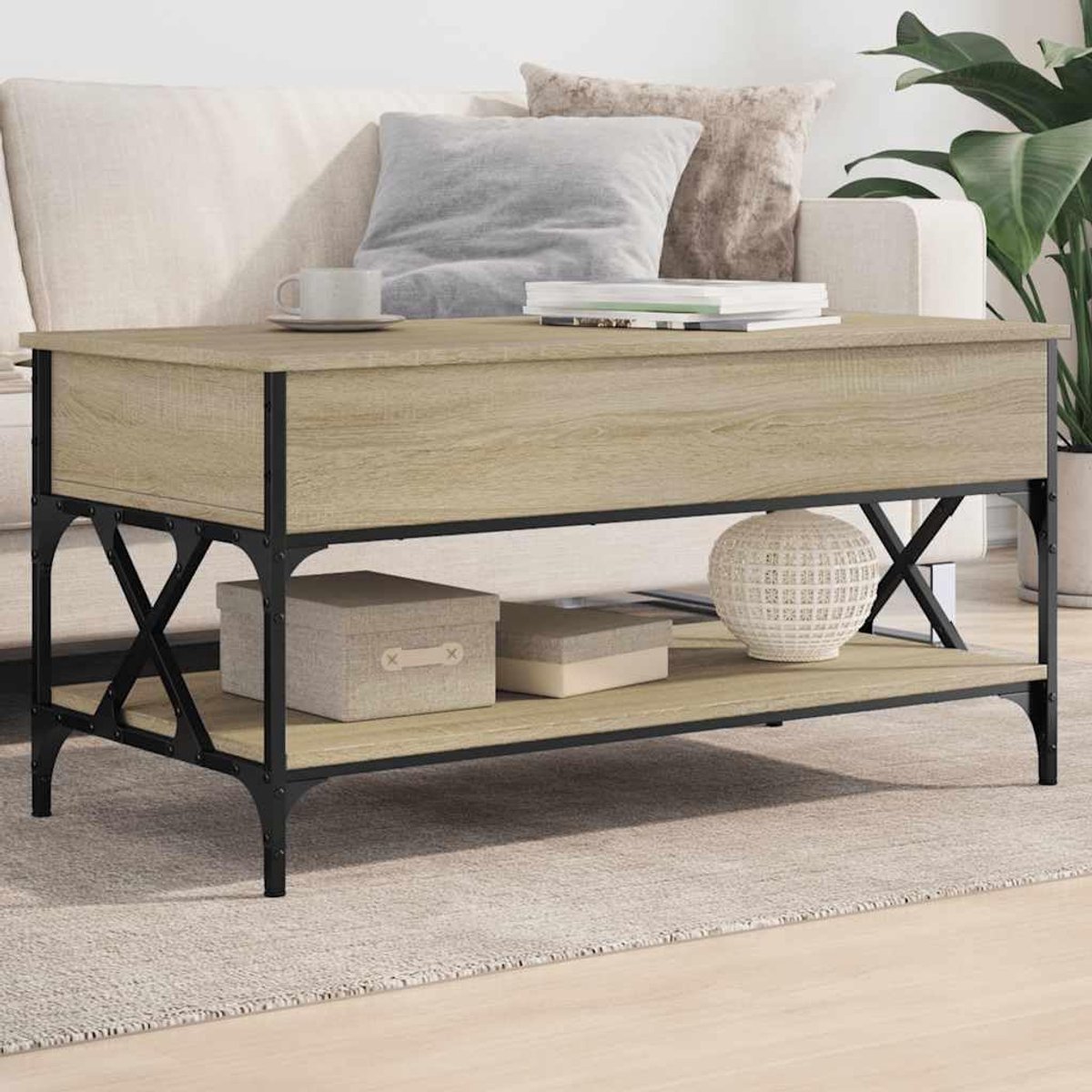Hout lift top salontafel verstelbaar 100x50x50 cm Sonoma eiken
