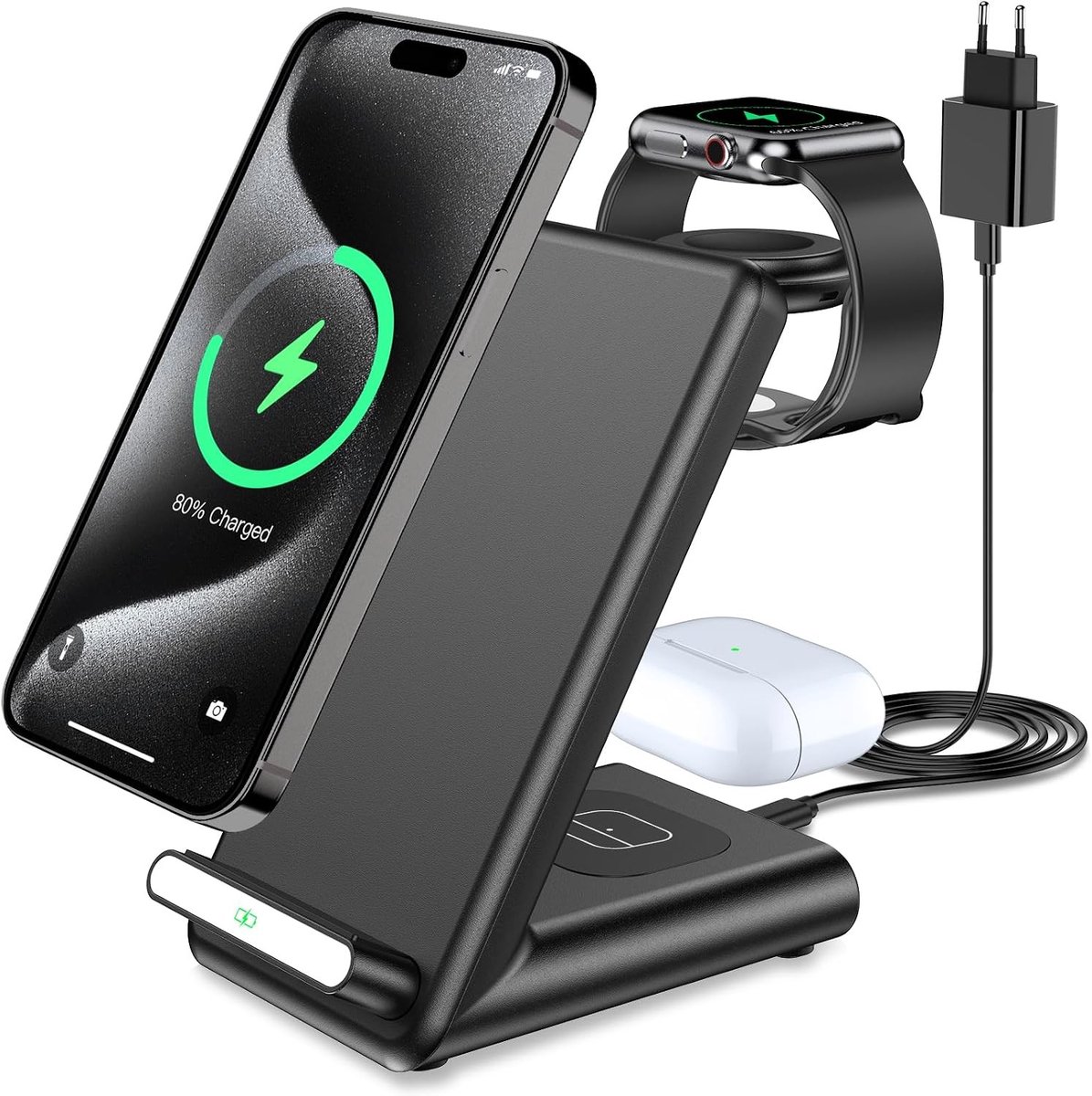 3-in-1 Draadloze Oplaadstandaard voor Apple Watch, iPhone en AirPods - Snelle Oplader voor Thuis en Kantoor