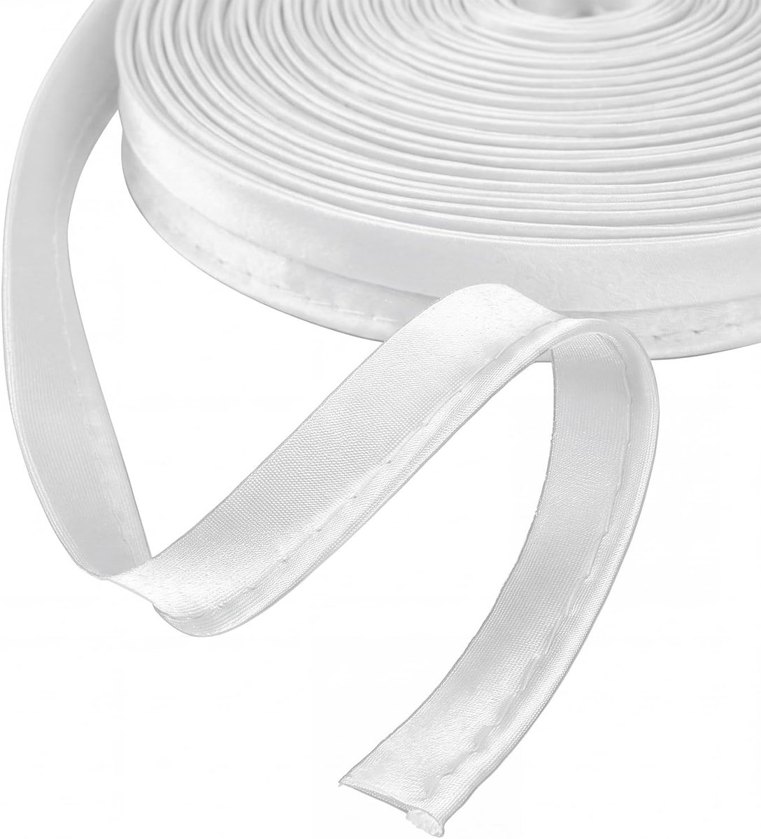 Biaisband met bies, 5m satijnen bieskoord | 1,4cm breed randafwerkingskoord voor naaien, knutselen, witte kleur