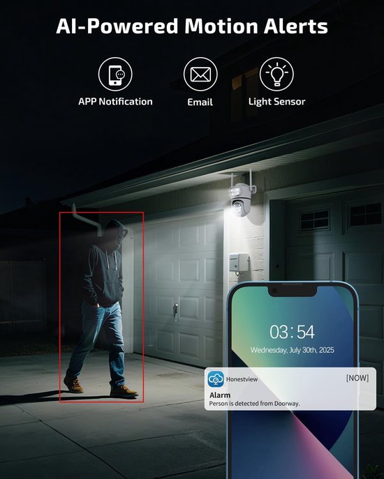 Dual-Lens Beveiligingscamera Buiten - 2.4GHz & 5GHz WiFi - PTZ Camera met Dubbel Beeld - Kleur Nachtzicht - AI Bewegingsdetectie & Auto-Tracking - 2-Weg Audio - Draadloos - Voor Huis & Tuin — afbeelding 5