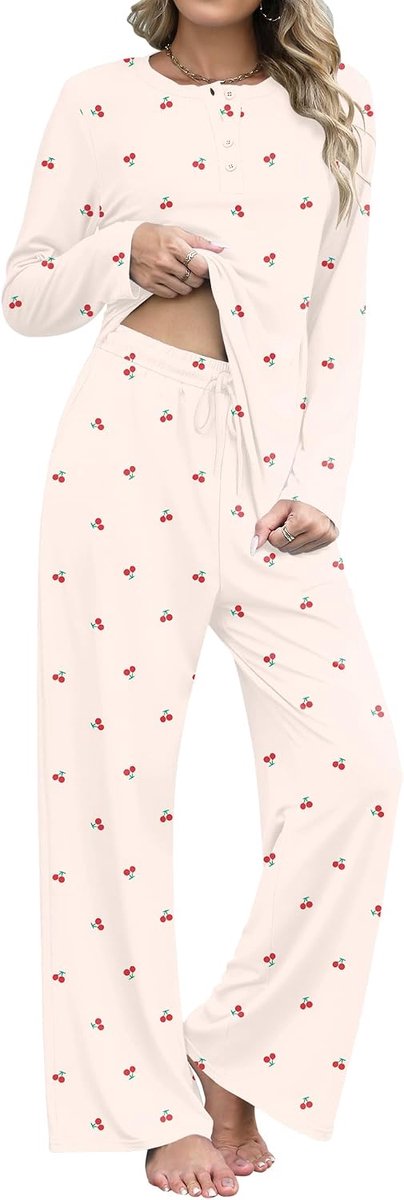 Damespyjama-set met lange mouwen en pyjamabroek, loungewear set