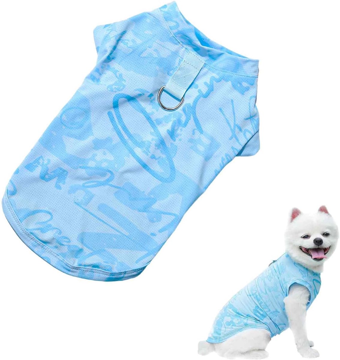 Koelvest voor honden, ademend koelvest voor middelgrote honden, hittebestendige jas voor zomer en canule, blauw (borst 50 cm, rug 38 cm)