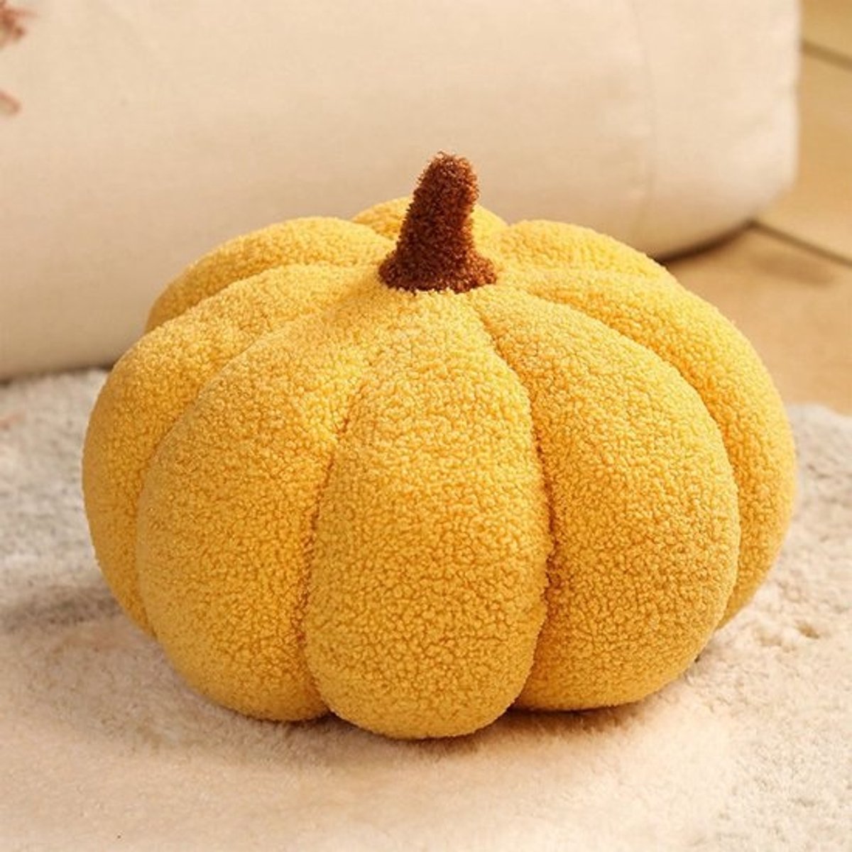 Decoratief Halloween-pompoenkussen 30 cm - Geel voor feestelijke versiering