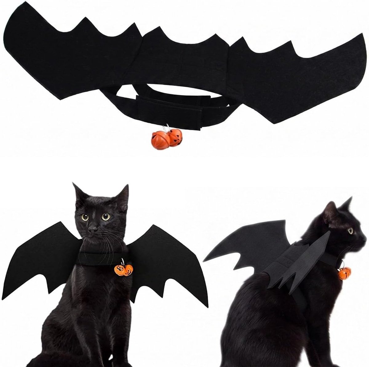 Vleermuiskostuum voor Halloween, 1 stuk, model bel, ademende en lichte stof, veilige bevestiging zonder verdraaien voor wandelingen en feesten, katten en honden