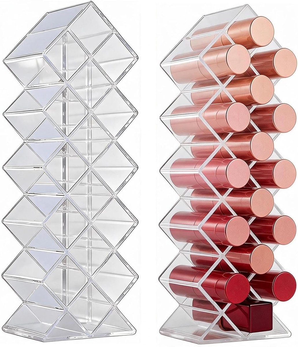 2 stuks lippenstift-organizer, 16 vakken, visdesign, lipgloss-houder, transparante make-up-opslag voor lippenstiften, eyeliner, nagellak, make-uptafel, badkamer, kantoor