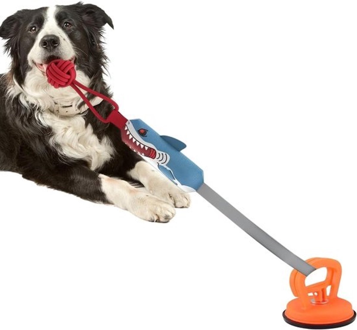 Hondenspeelgoed voor touwtrekken - Bijtkussen met squeaker - Interactief vermaak - Bevestiging met zuignap - 90 cm lang - Blauw