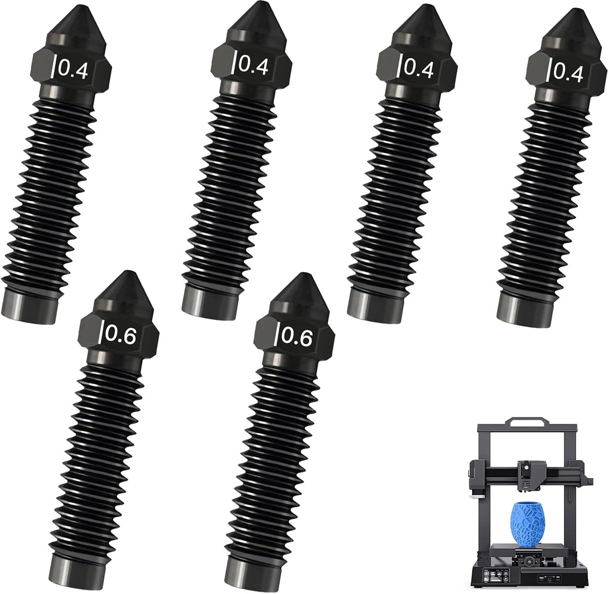 6 stuks Centauri Carbon Nozzles voor Elegoo, 0,4 mm 0,6 mm hotend mondstukken voor Elegoo Centauri Carbon, mondstukken - ShopVlot