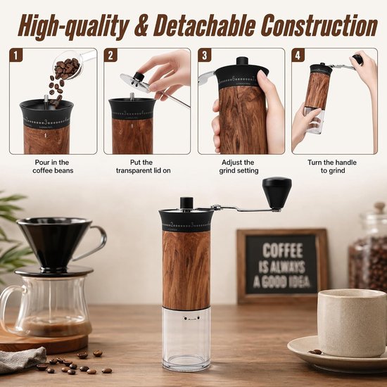 Handmatige koffiemolen met keramische maalsteen en roestvrijstalen behuizing voor perfect gemalen koffie — afbeelding 4