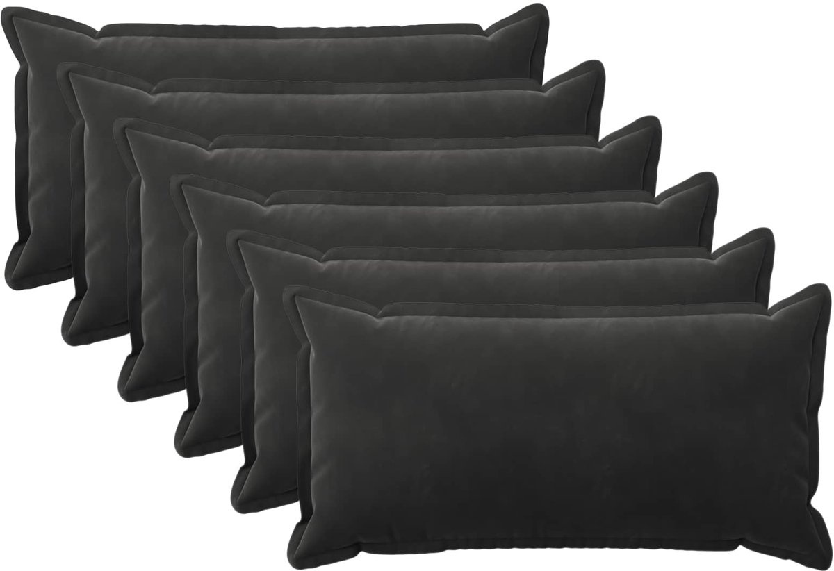 vidaXL Kussen - 6 - st - HOUTEN - Zwart - 40 - x - 70 - cm - fluweel 40 x 70 cm