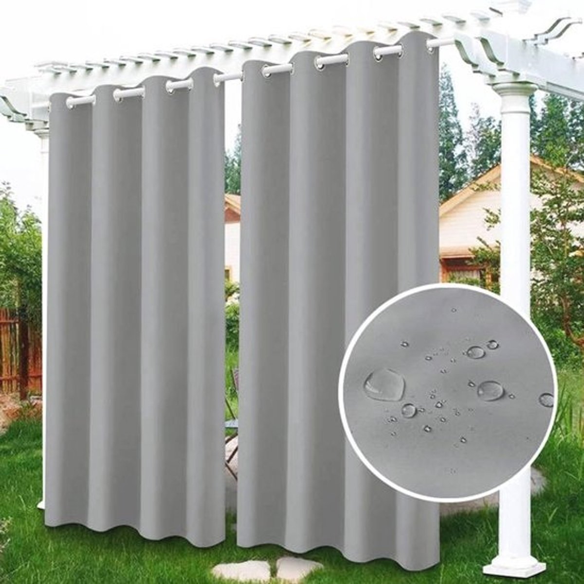 Waterdichte verduisterende buitengordijnen - 4 panelen - Voor tuin en terras - Lichtgrijs