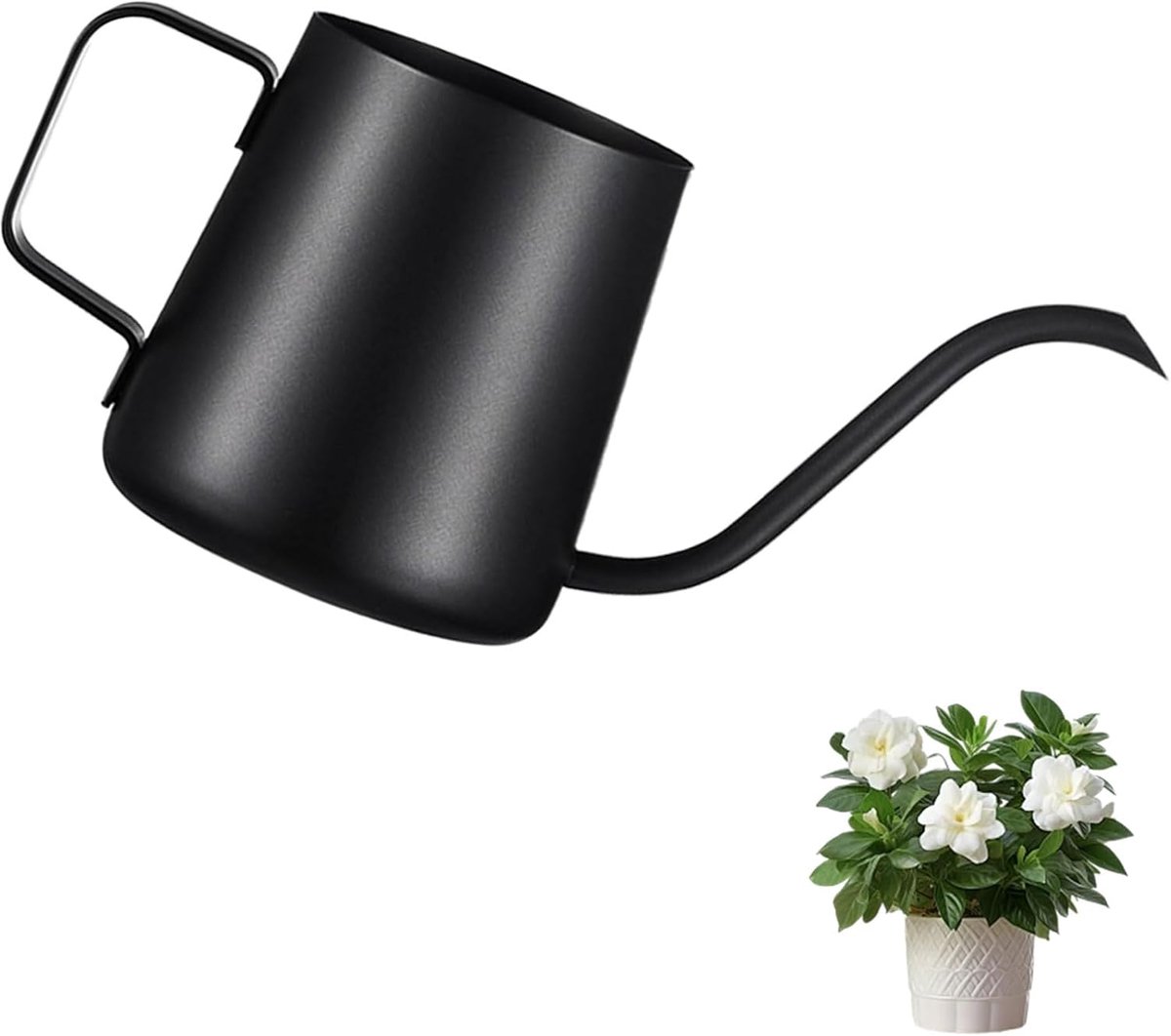 Zwarte mini-gieter voor kamerplanten - 250 ml - Roestvrij staal - Lange zwanenhals