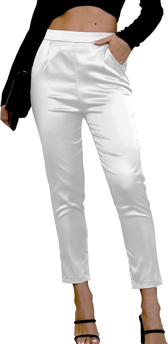 Zijdeachtige jurk voor dames, casual, elastisch, hoge taille, stretch, elegante broek, broek
