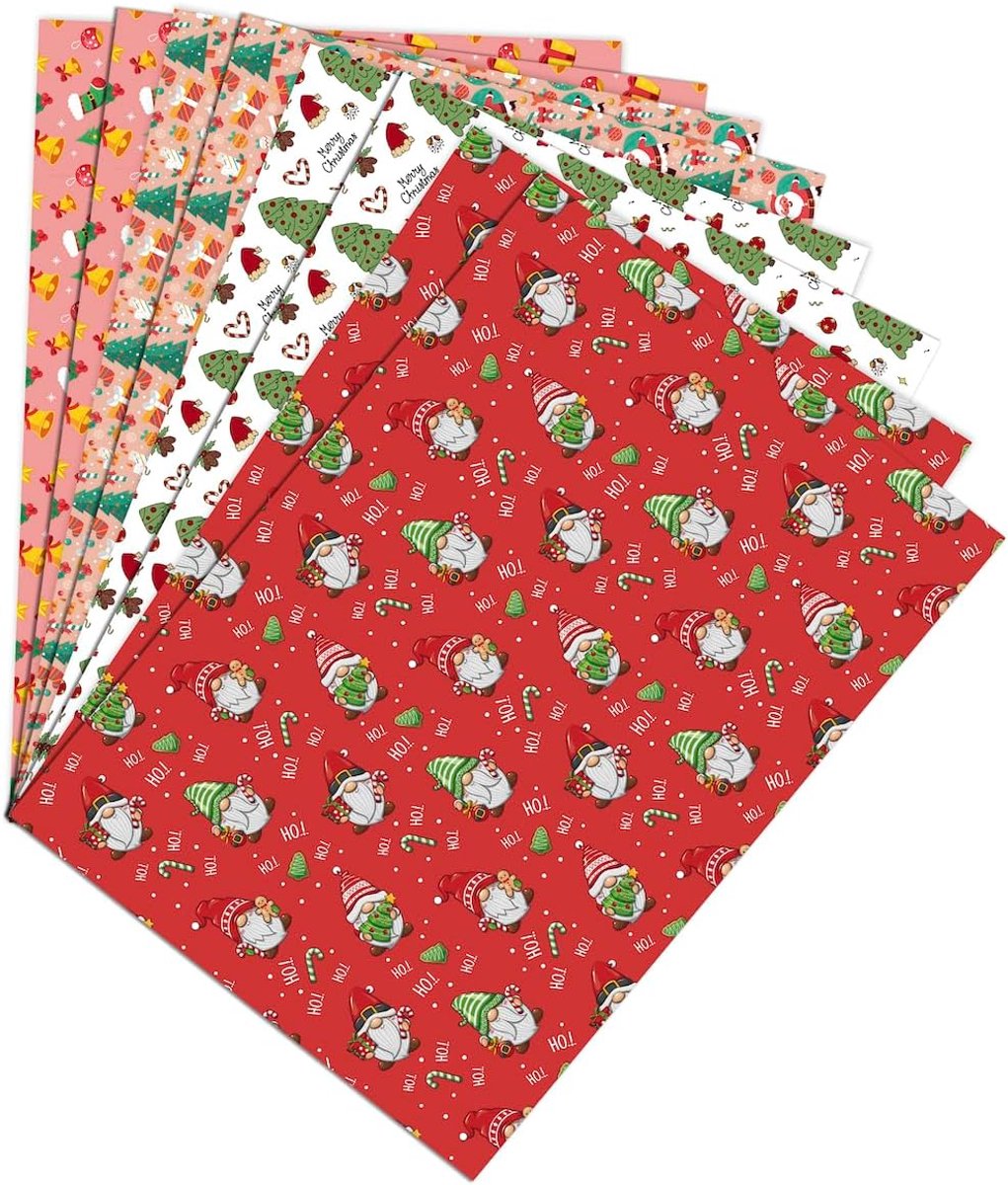Cadeaupapier voor Kerstmis, 70 x 50 cm, kerstcadeaupapier voor kinderen, set van kerstpapier, 8 vellen kraftpapier voor het verpakken van kerstcadeaus, 4 kleurrijke kerstmotieven