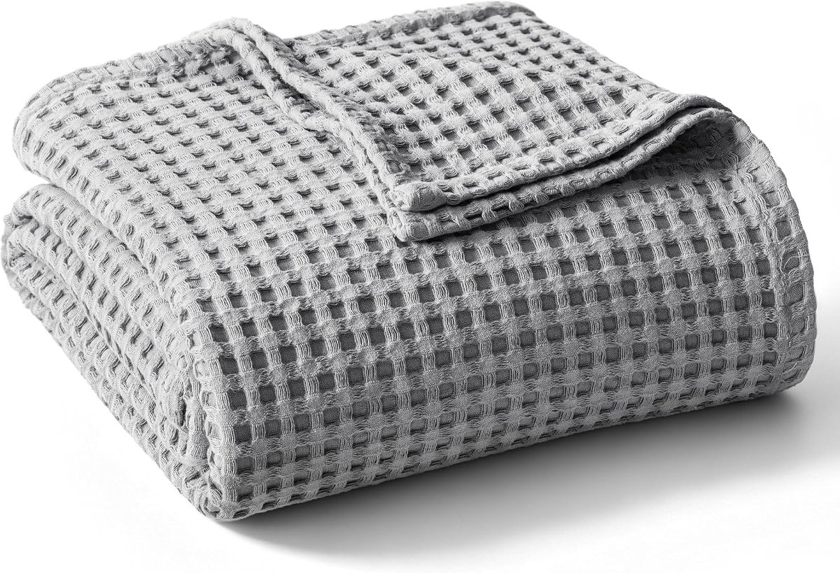Mezcla 100% katoenen deken, dagelijkse deken als bedsprei, zachte lichte en ademende katoenen deken, wafeldeken, sofadeken voor de zomer, 130x150 cm, donkergrijs