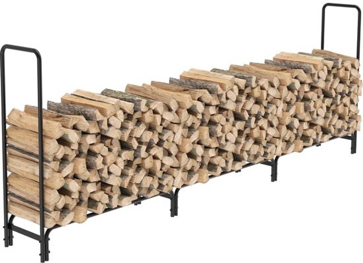 MensStore haardhoutopslag - Brandhout - Voor buiten - Buiten stapelen - Voor open haard - Hout - Zwart - Metaal - 35 x 117 x 336 cm - 408 kg