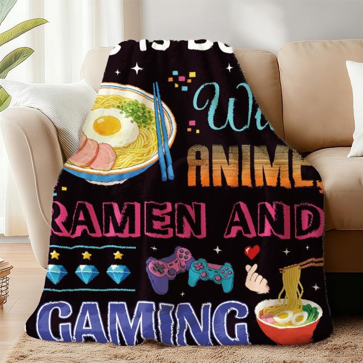 Anime knuffeldeken - Zacht en fluffy 500g flanel fleece dekentje voor gamers en anime fans, 150x130cm, perfect als cadeau