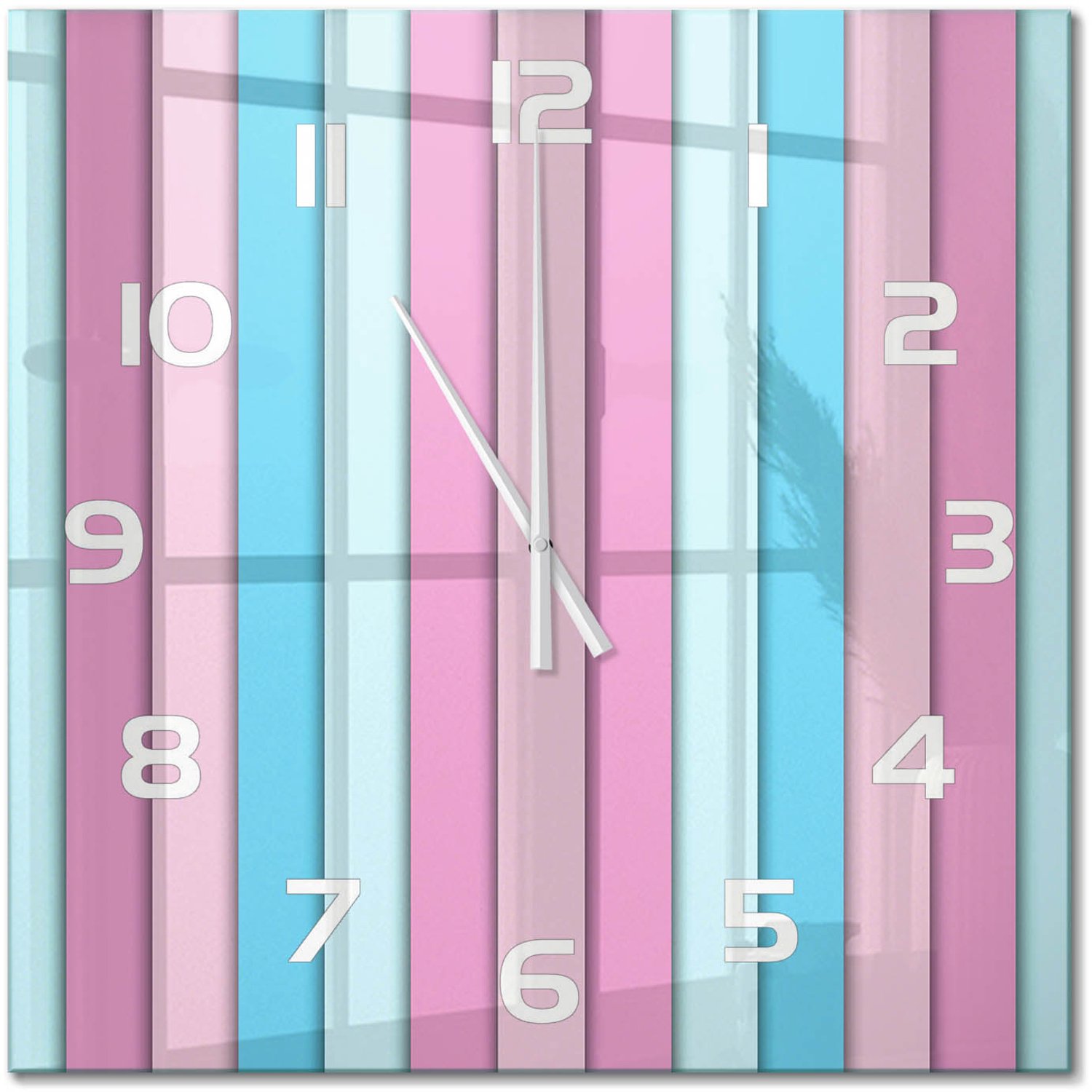 TULUP Wandklok - Kleurrijke strepen Gekleurde Glazen Klok - 60x60 cm - Veelkleurig Glazen Klok Met Print - Witte handen - Vierkante Klok - Moderne Wandklok Glas - Wandklok Glas Decoratie