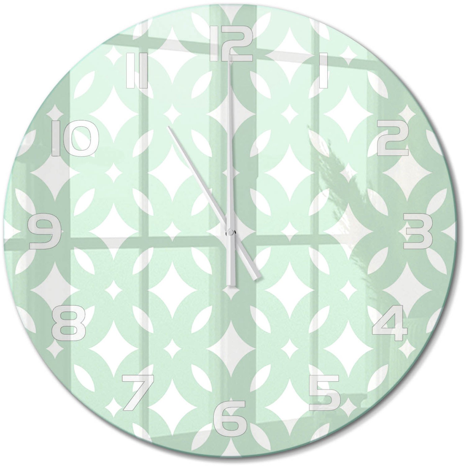 TULUP Wandklok - Geometrische achtergrond Gekleurde Glazen Klok - fi60 cm - Groente Glazen Klok Met Print - Witte handen - Ronde Klok - Moderne Wandklok Glas - Wandklok Glas Decoratie