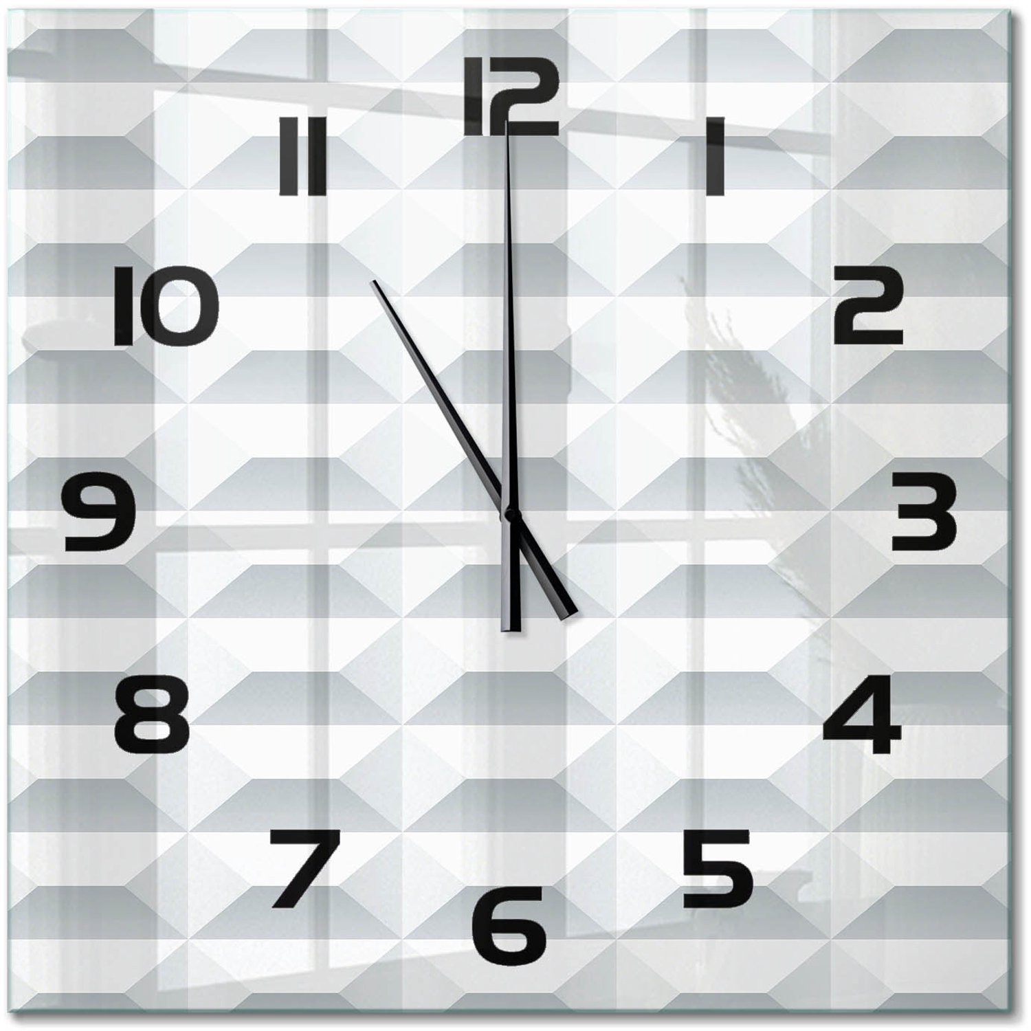 TULUP Wandklok - Geometrische achtergrond Glazen Wandklok Design - 60x60 cm - Wit Klok Glas Met Opdruk - Zwarte handen - Vierkante Klok - Wandklok Glas Met Motief - Decoratieve Glazen Klok