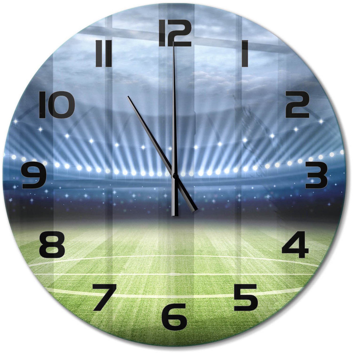 TULUP Wandklok - Stadion Moderne Wandklok Glas - fi60 cm - Groente Wandklok Glas Decoratie - Zwarte handen - Ronde Klok - Glazen Wandklok Design - Klok Glas Met Opdruk