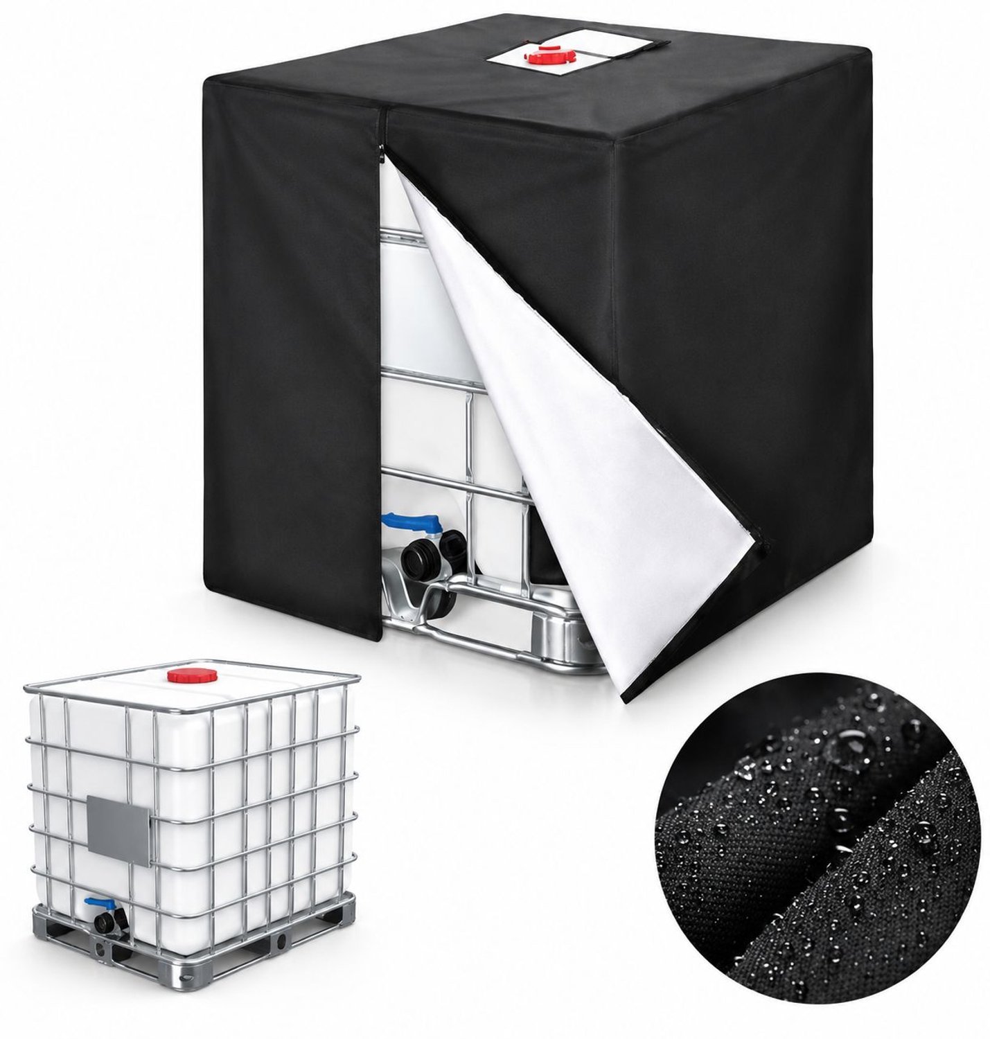 VHV Hoes - Water Tank Cover van 1000 liter - Beschermende voor IBC Tank - Regenwatertank Hoes met Rits - Geschikt voor Containers zwart
