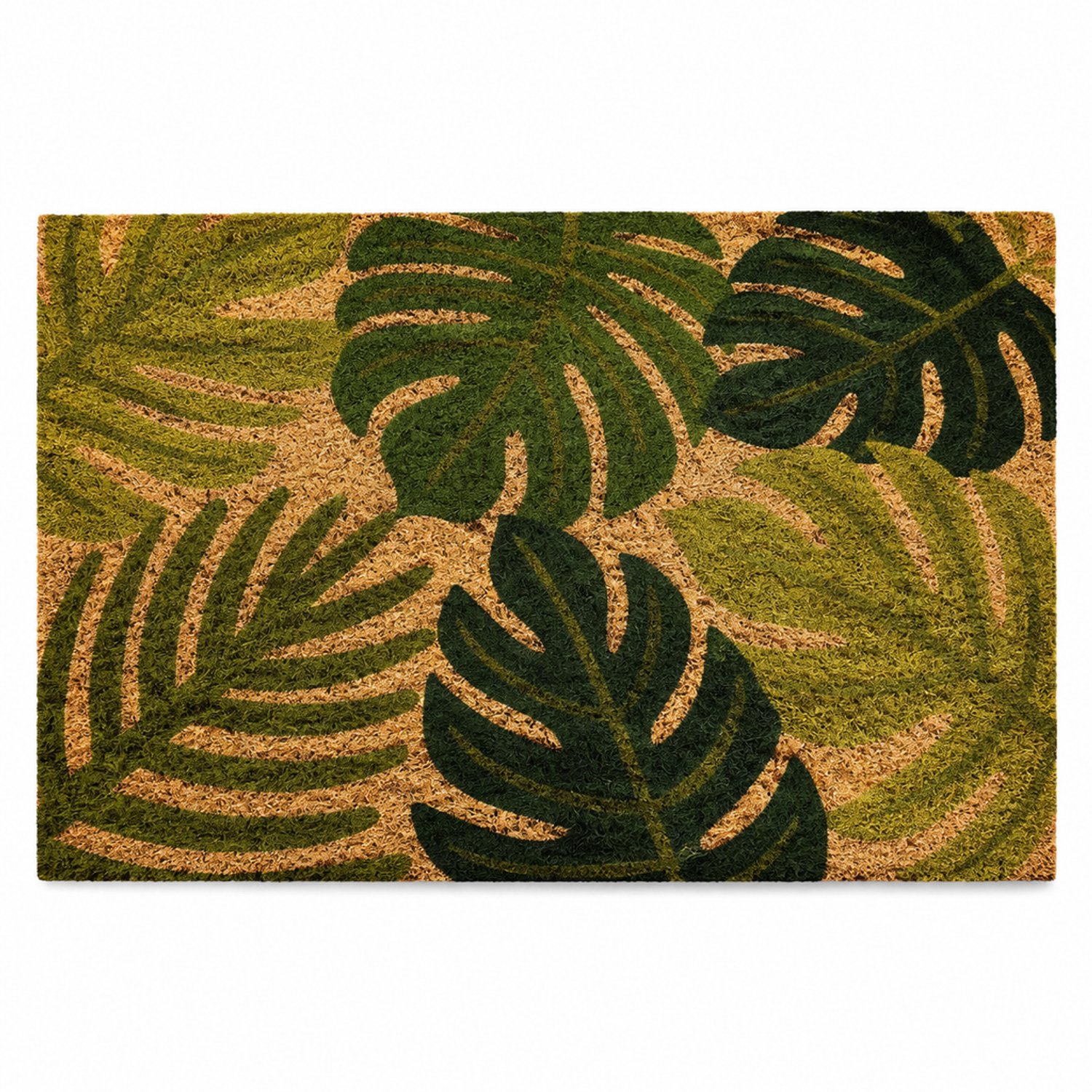 SWGOTA Deurmat van imitatiekokos 60 x 90 cm met bladprint voor de entree Groen