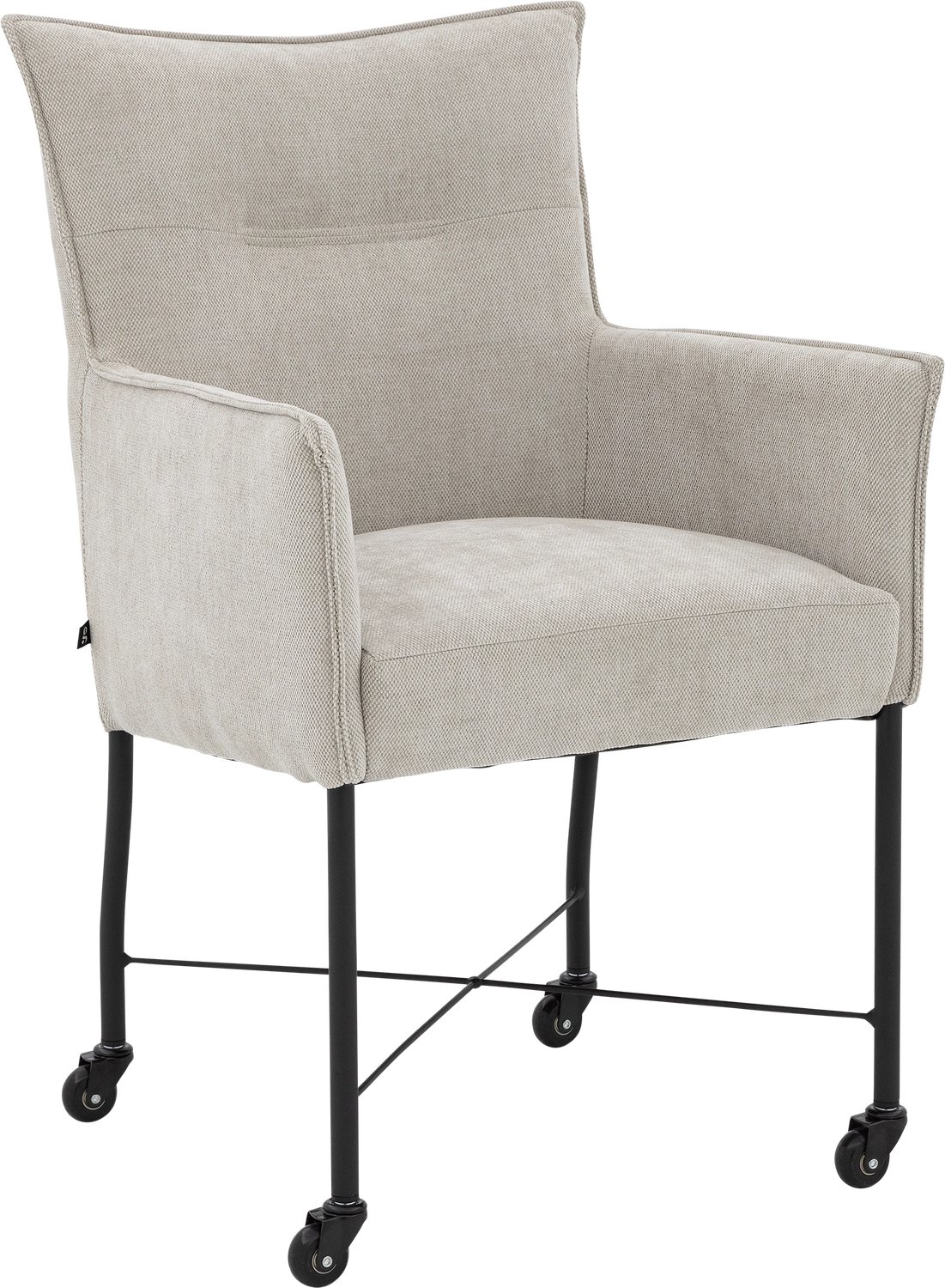 Goossens Eetkamerstoel Erik - Beige - Stof - Met Armleuning - Met Wielen stof fijn geweven beige