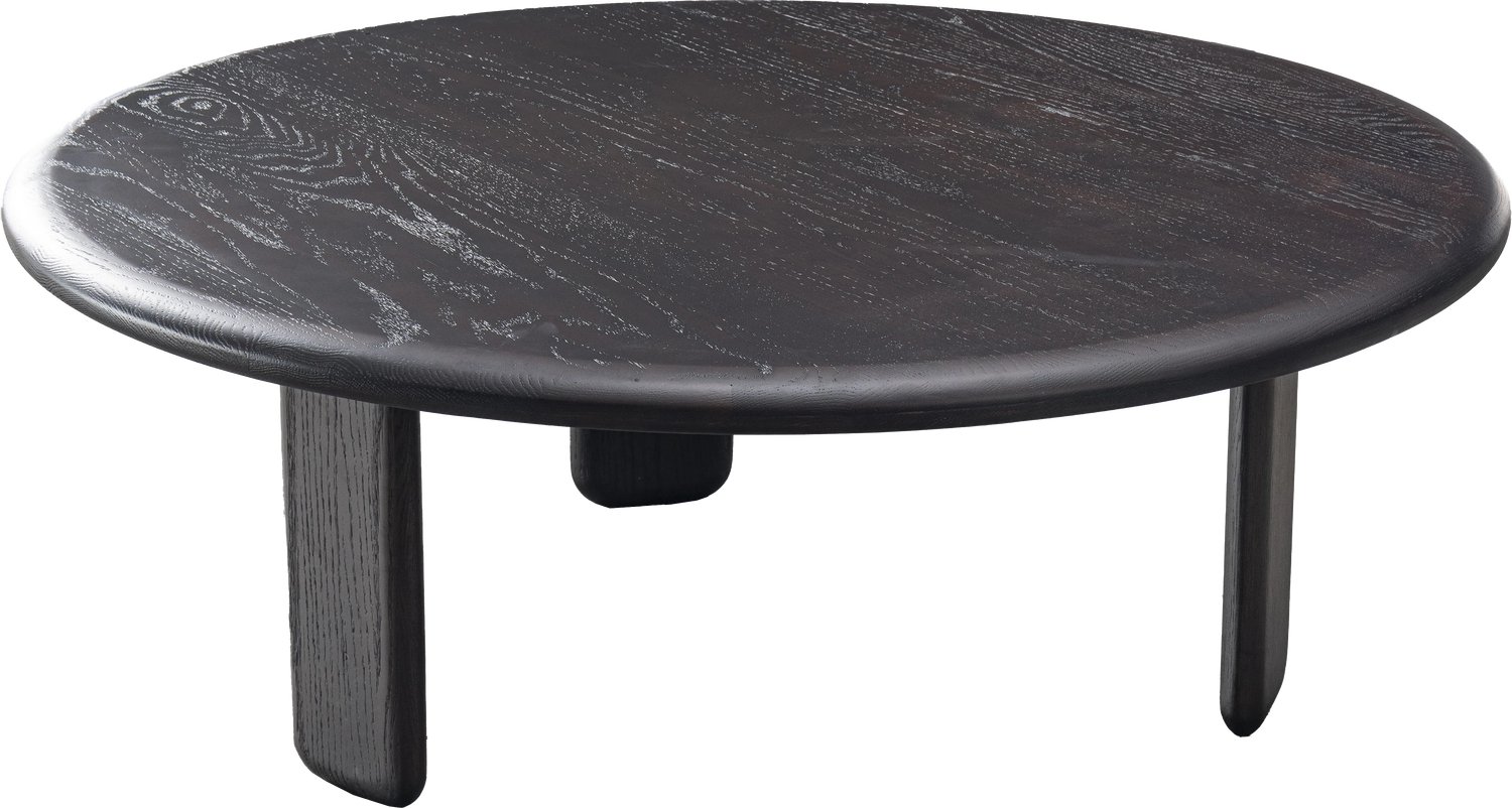 Goossens Salontafel Kara - 110 x 40 x 110 - eiken - zwart - rond eiken gelakt smoky