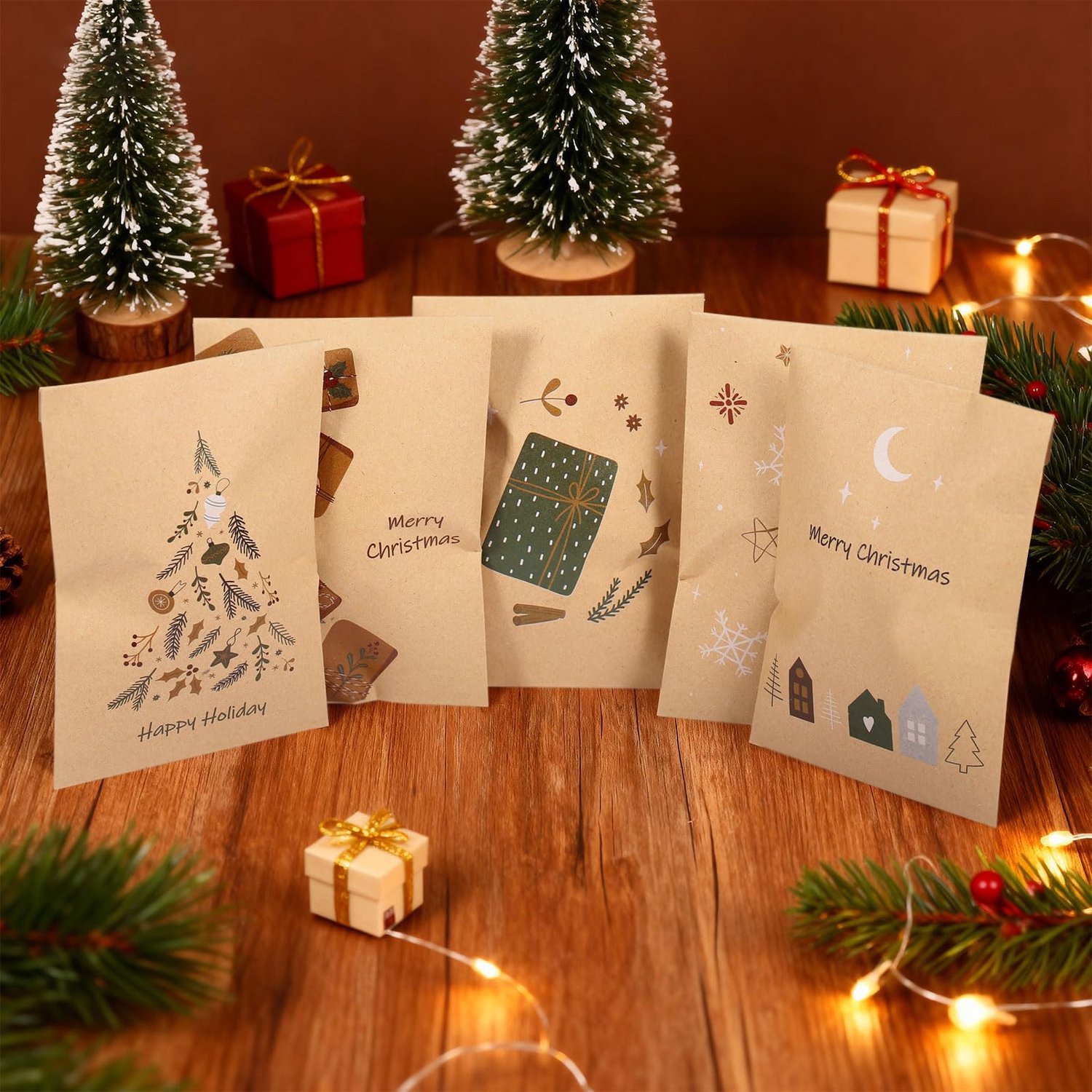 Mini Kerst Cadeauzakjes met Stickers (48 Stuks)