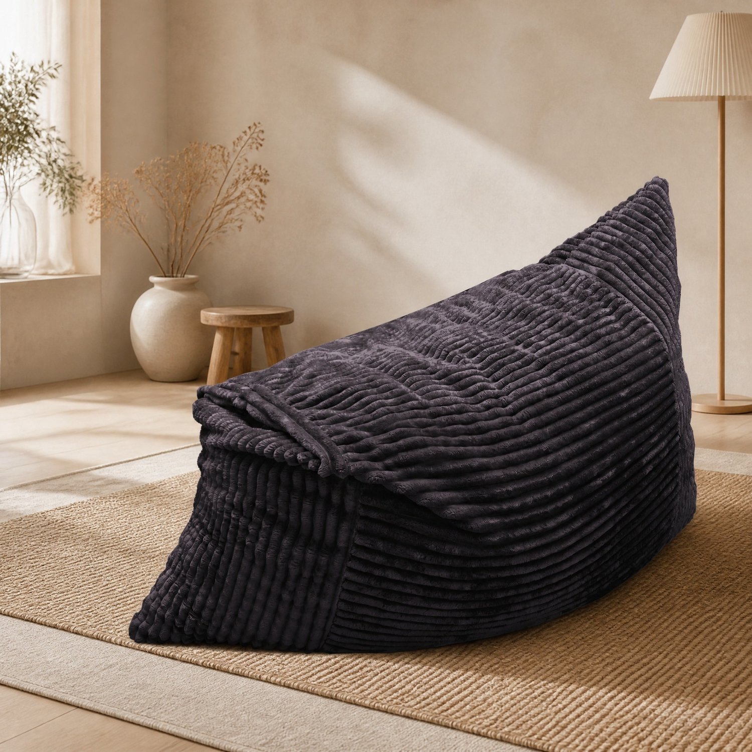 MEUNIQ Omzetbare zitzak 180 x 125 cm – stoel, bank en ligbed met ribstof bekleding en traagschuimvulling – donkergrijs, voor woonkamer of slaapkamer