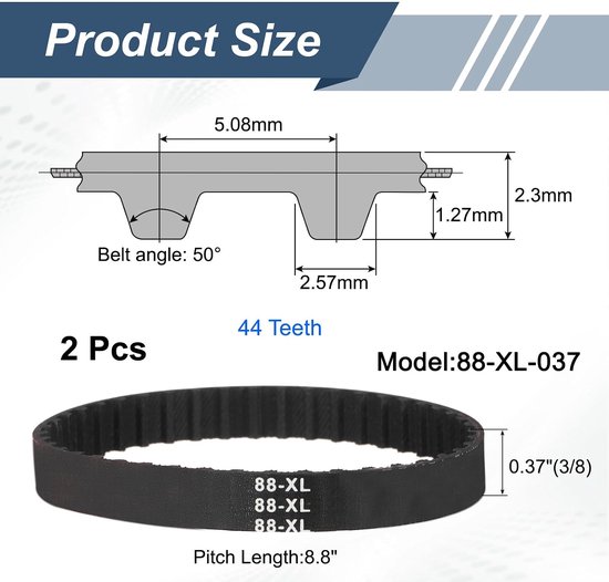 Distributieriem 88XL 0,37 inch - rubber - 44 tanden - betere krachtoverbrenging - ServiceTopper — afbeelding 5