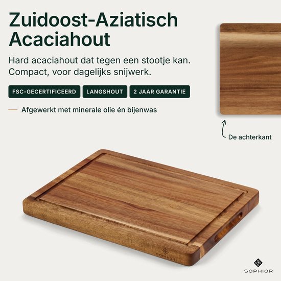 SOPHIOR Houten Snijplank Acacia - 35x25x2,5 cm - Met Sapgeul en Handvaten — cadeau in Kookcadeaus - foto 4