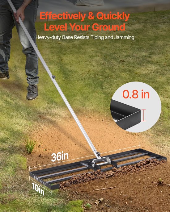 Grond Egalisatie Hark met 84 Inch Handvat en Roestvrij Stalen Basis — afbeelding 5