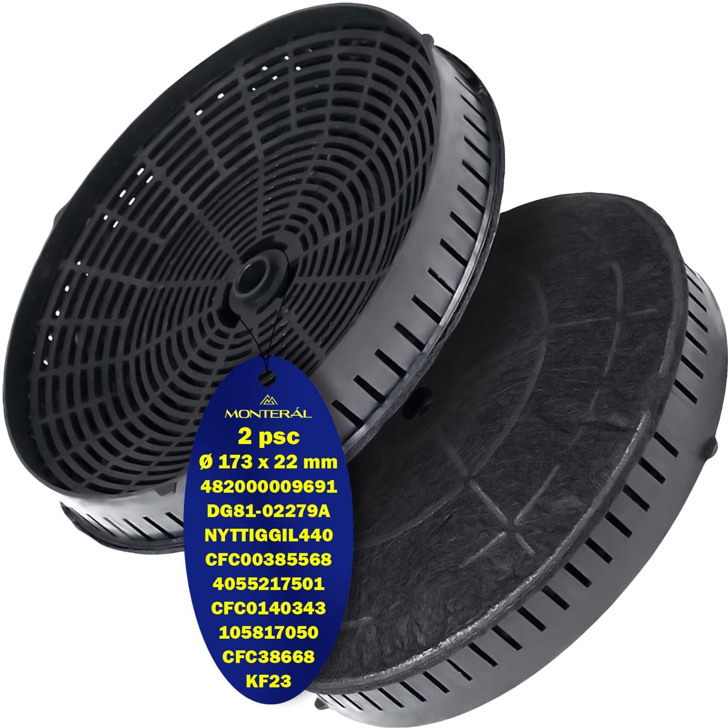 2 Activkoolstoffilters voor Afzuigkap 173 x 22 mm