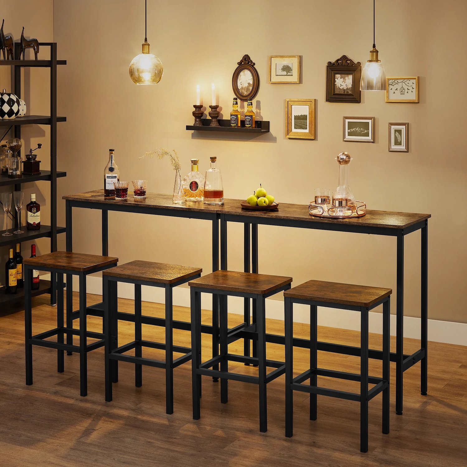 Marqs Bartafel - Met stoelen - Met barstoelen - Keuken - Vintagebruin - Zwart - Ruimtebesparend - 100 × 40 × 90 cm (l × b × h)