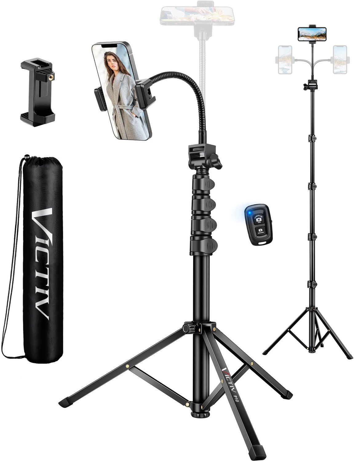 Smartphone statief met flexibele gooseneck - 197 cm hoog - Aluminium