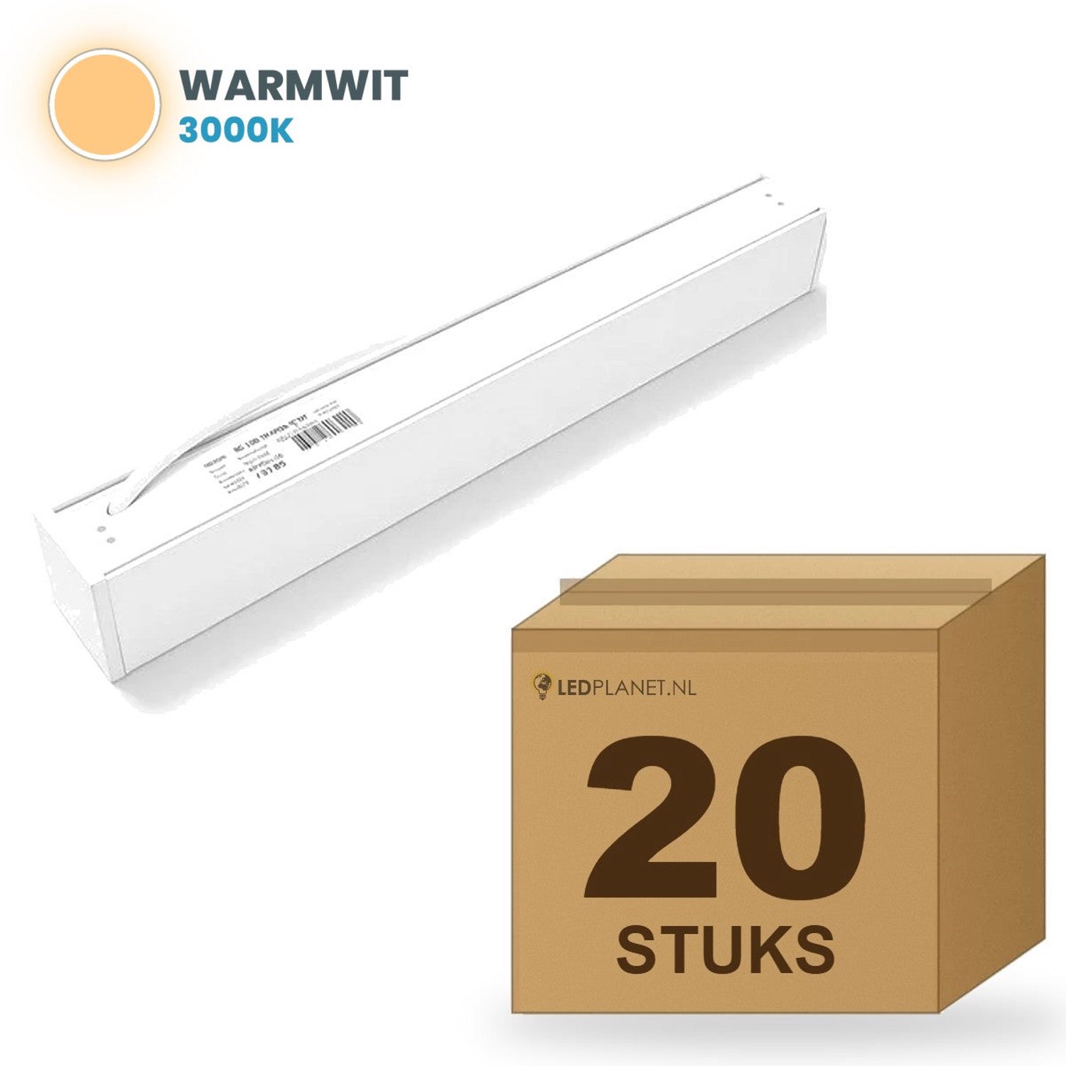 Tsong LED Lichtbalk Hangend 60 cm - 20 stuks - 2.160lm 18W - Warmwit 3000K - Wit - Koppelbaar - Incl. ophangset 1 m - 230V
