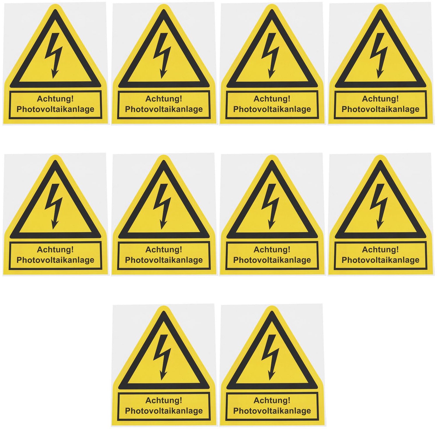 Waarschuwing Sticker Geel - 10 Stuks - Zelfklevend - 10x12 cm - Fotovoltaïsche Systeem - Industrieel Gebruik - Waarschuwingslabel