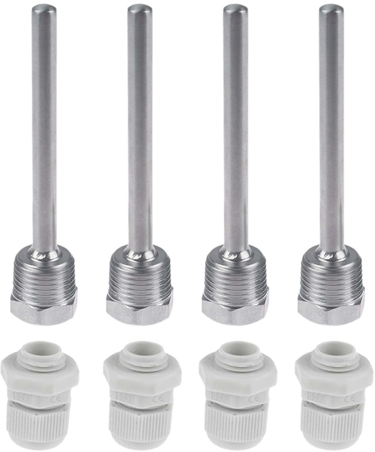 Dompelhulzen 4 Stuks - Roestvrij Staal 304 - 1/2 Inch Schroefdraad - Beschermende Buis Temperatuursensor - Goede Warmte-Isolatie - Schokbestendig - Thermowell