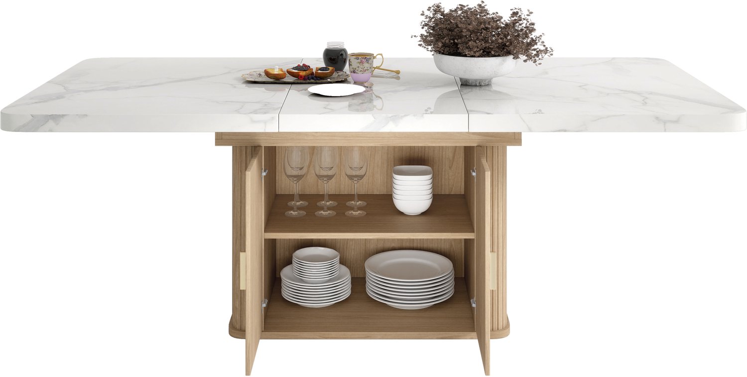 REDOM Uitschuifbare eettafel 150 tot 200 x 90 cm - Met opbergkast - Wit/eikenkleur