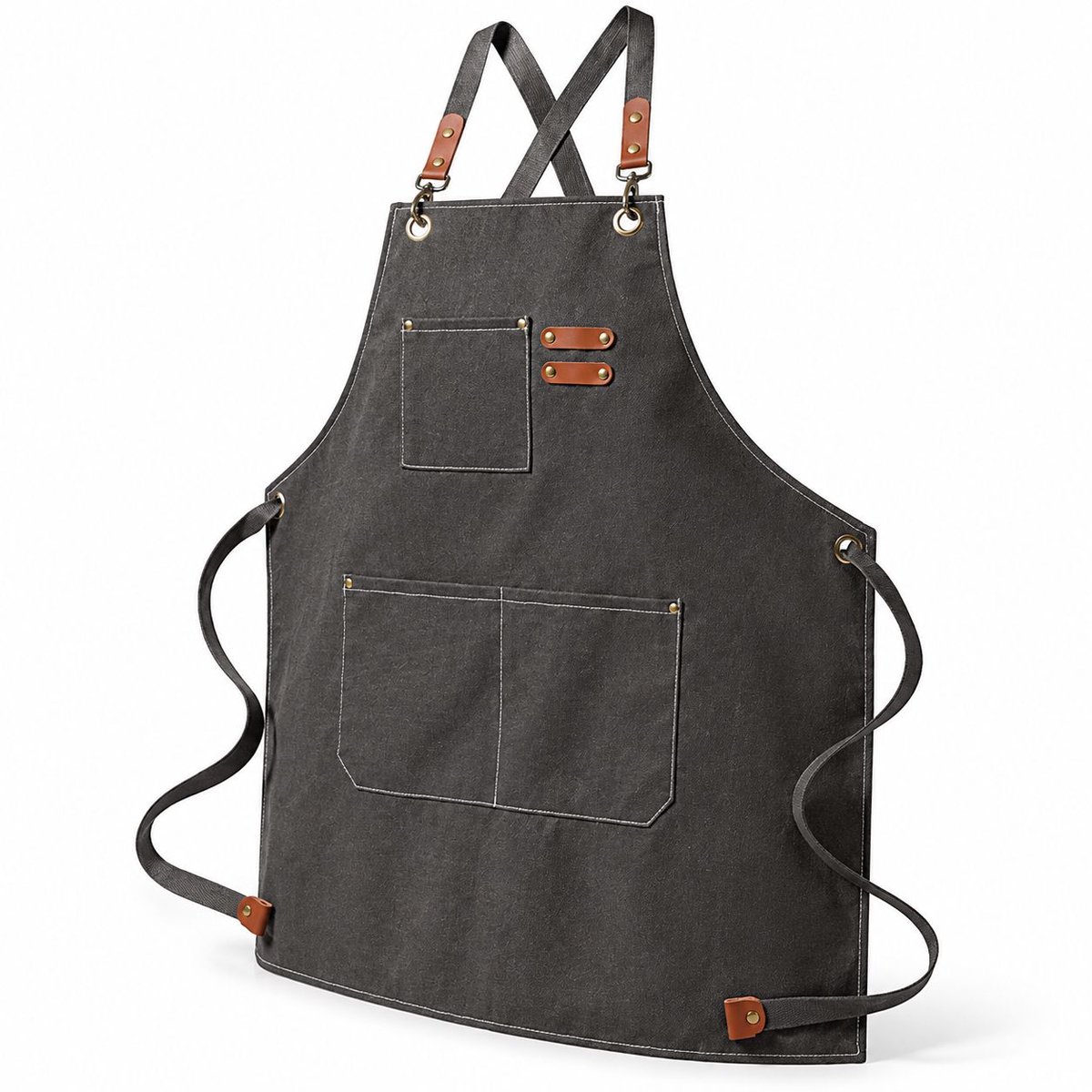 VHV - Canvas schort - Waterdicht - Verstelbaar - Grijs - 3 zakken - Keukenschort voor dames - Schort voor barbecue - in de tuin