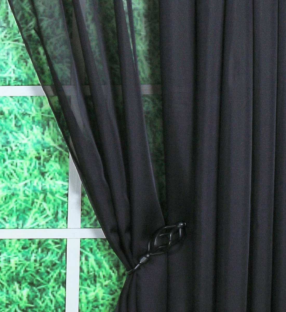 Curtain Emelia Original Voile Paneel 90", Zwart, 60" B x 90" L