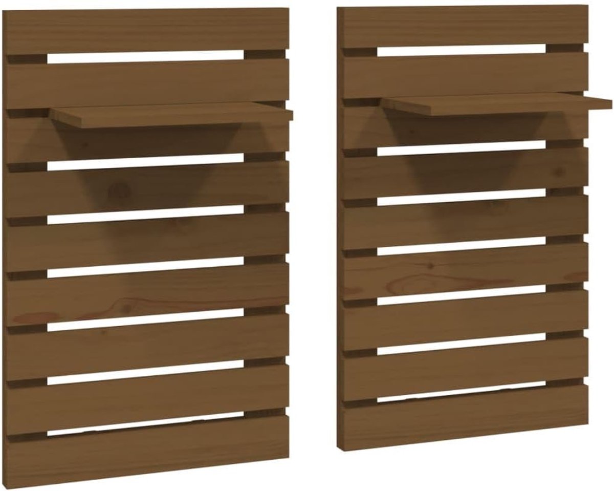 Bad-plank, wandrek, klein, plantenrek, zwevend rek, wandnachtkastjes, 2 stuks, honingbruin, massief grenen, voor slaapkamer, keuken, badkamer, woonkamer