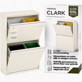 VEEHAUS Prullenbak Afvalscheiding 60 Liter (4x15L), 4 Vakken met Klep, Metaal, Keuken & Kantoor, Crèmewit