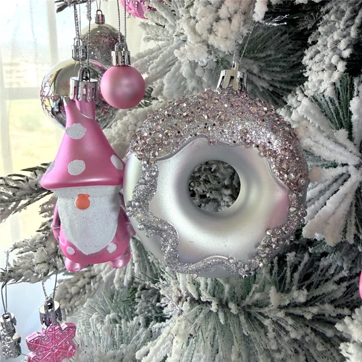 60-delige set kerstboomversiering met diverse vormen kerstballen- levendige roze en zilveren kleuren- geleverd in geschenkdoos- ideaal voor de feestdagen – foto 3